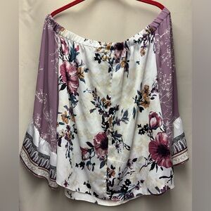 White House Black Market Women’s Mixed Floral Print Blouse Off Shoulder XL